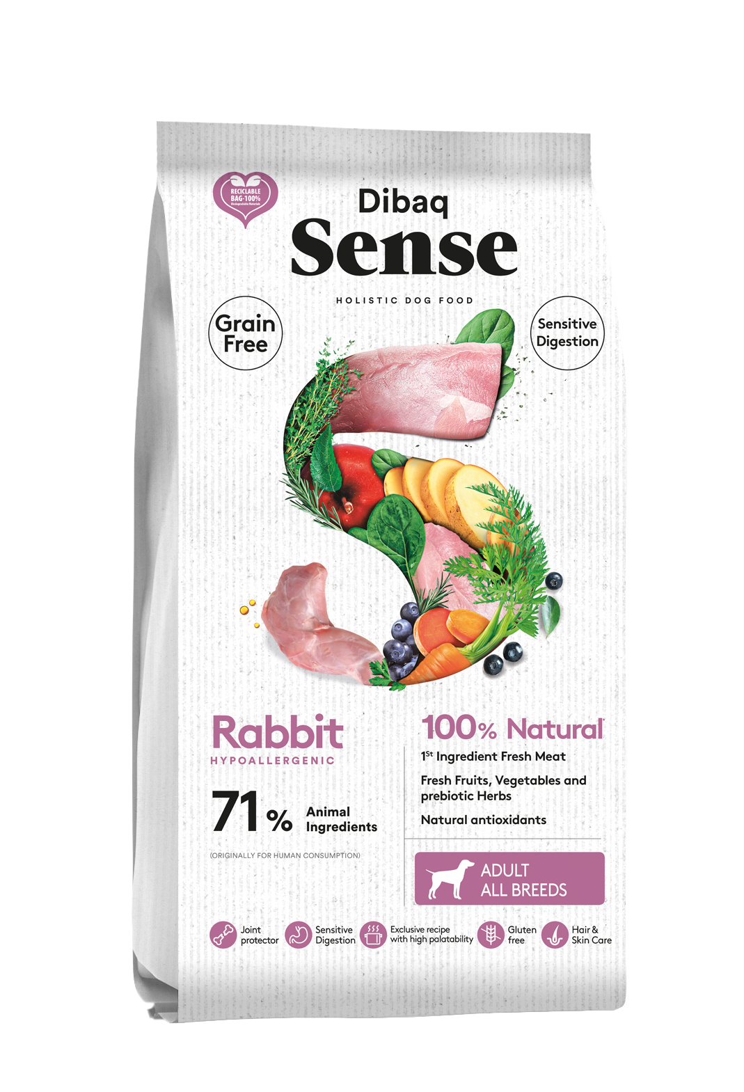 "Dibaq Sense Grain Free Sensitive Conejo - Pienso hipoalergénico sin cereales para perros con sensibilidades alimentarias"